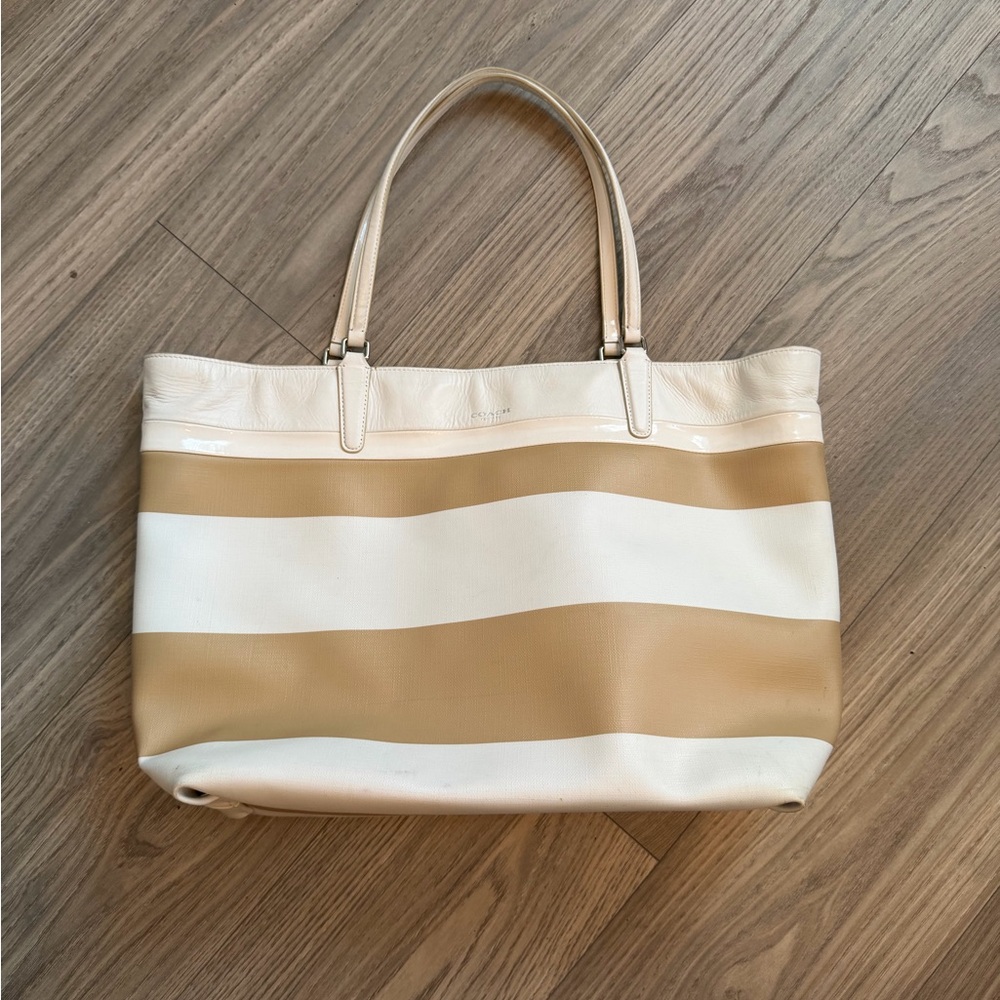 Coach Tan and White Tote Bag